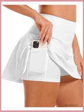 High Waisted Tennis Skort with Pockets Built-In Shorts for Sports Running